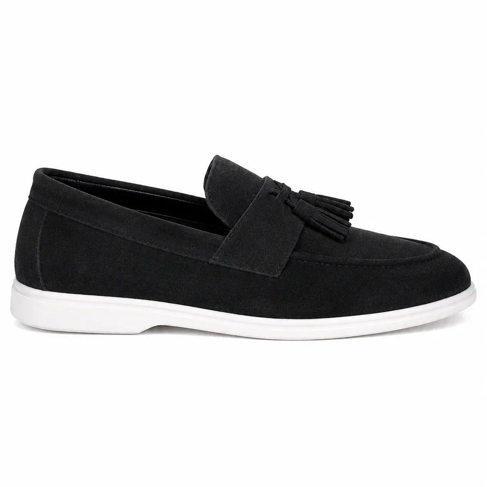 The Prescott Men's Suede Tassel Slip On Loafers - Black
