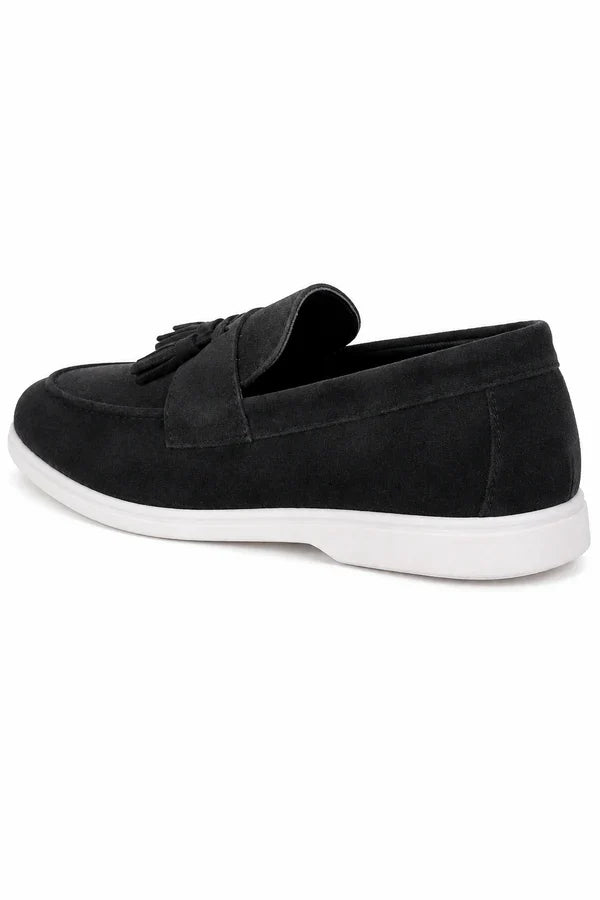 The Prescott Men's Suede Tassel Slip On Loafers - Black