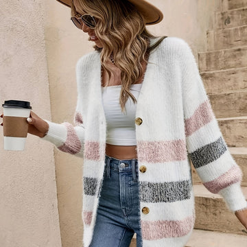 Women's Color Block Button Front Knit Cardigan