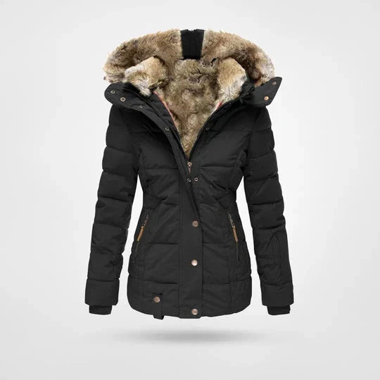 Women's Faux Fur Hooded Winter Jacket – Warm Quilted Puffer Coat
