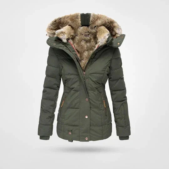 Women's Faux Fur Hooded Winter Jacket – Warm Quilted Puffer Coat