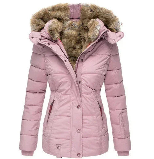 Women's Faux Fur Hooded Winter Jacket – Warm Quilted Puffer Coat