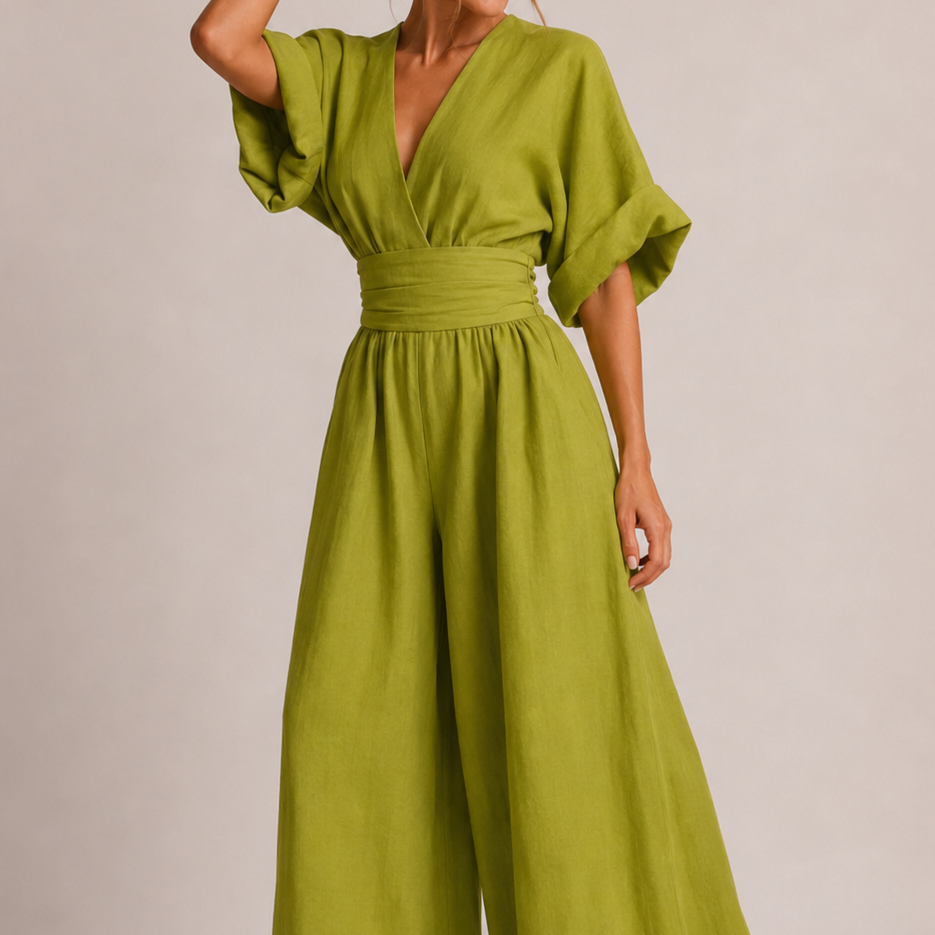 Women's Belted Wide Leg Jumpsuit