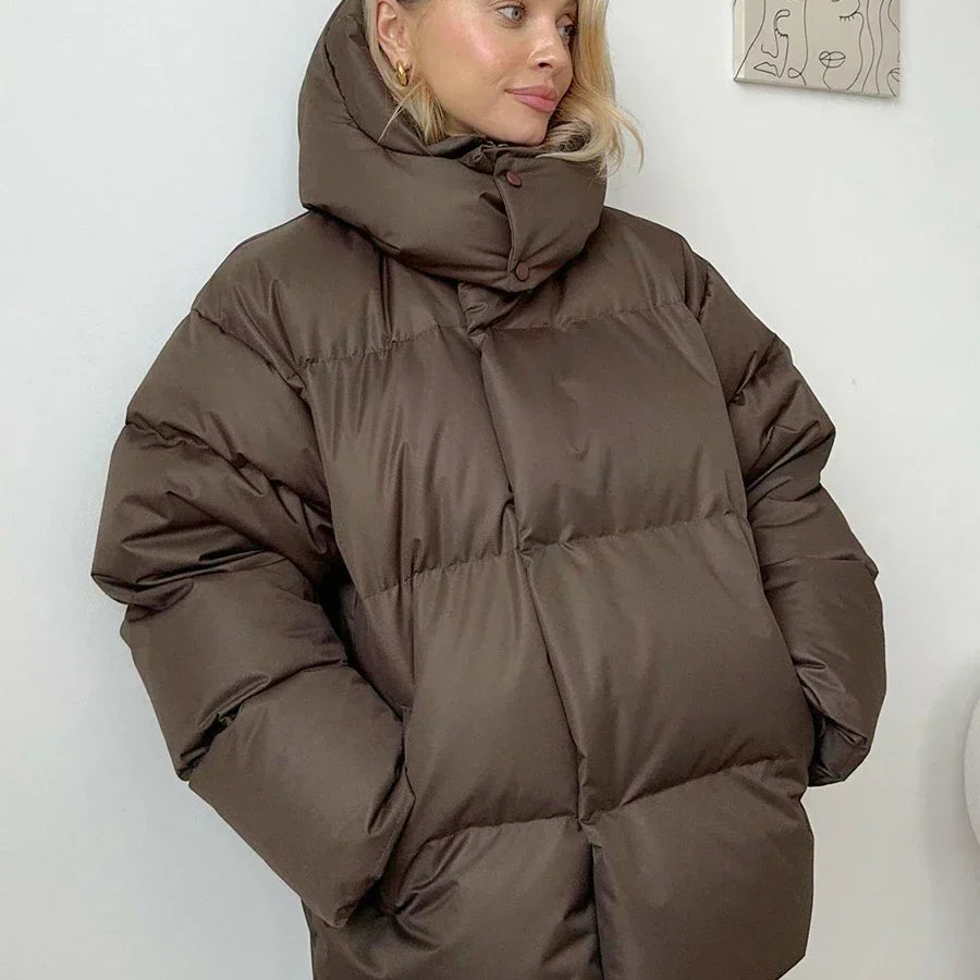 Women's Oversized Puffer Jacket – Thick High Neck Winter Coat with Pockets