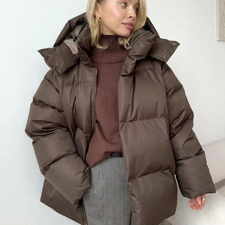 Women's Oversized Puffer Jacket – Thick High Neck Winter Coat with Pockets