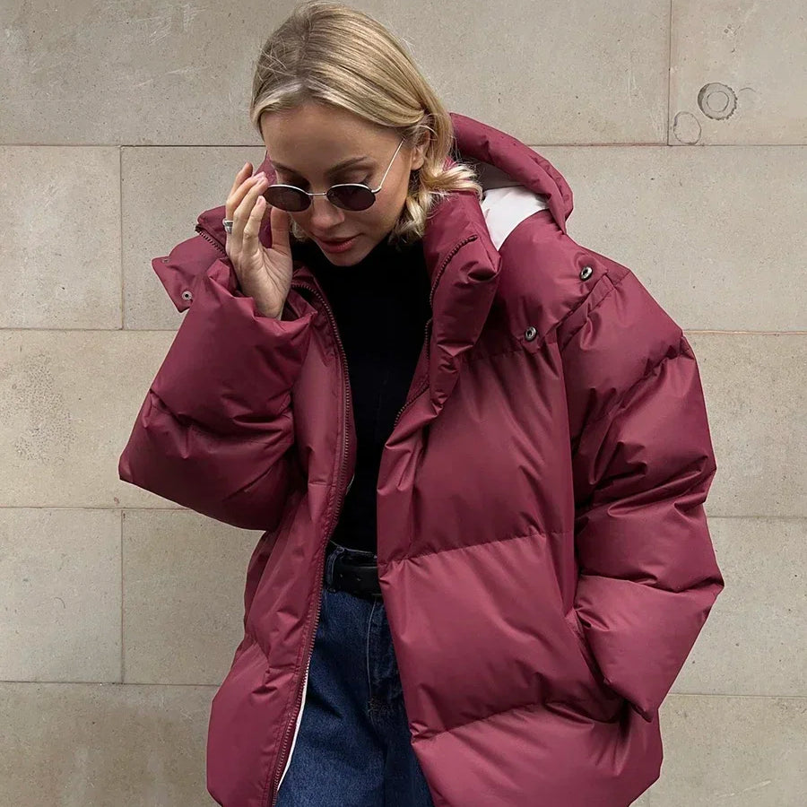Women's Oversized Puffer Jacket – Thick High Neck Winter Coat with Pockets