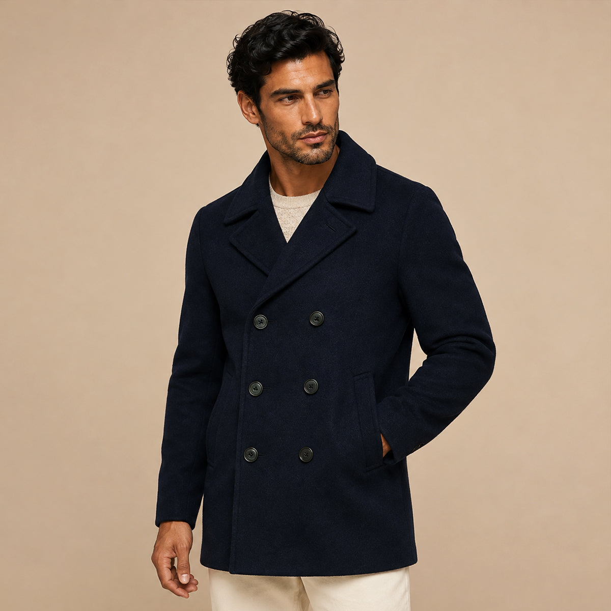 The Sunderland Men’s Warm Winter Double Breasted Wool Peacoat – Navy Blue