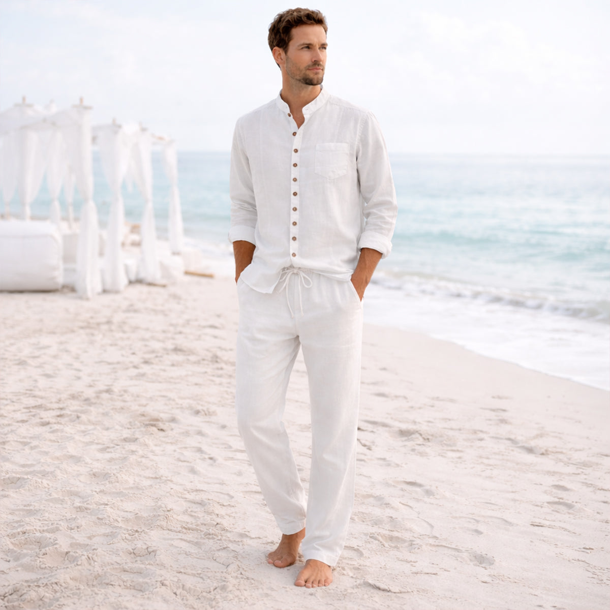 The Woodmere Men’s Retro Cotton & Linen Set – Shirt & Pants