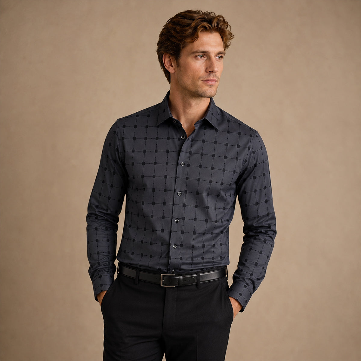 The Caserta Men’s Slim Fit Check Print Dress Shirt