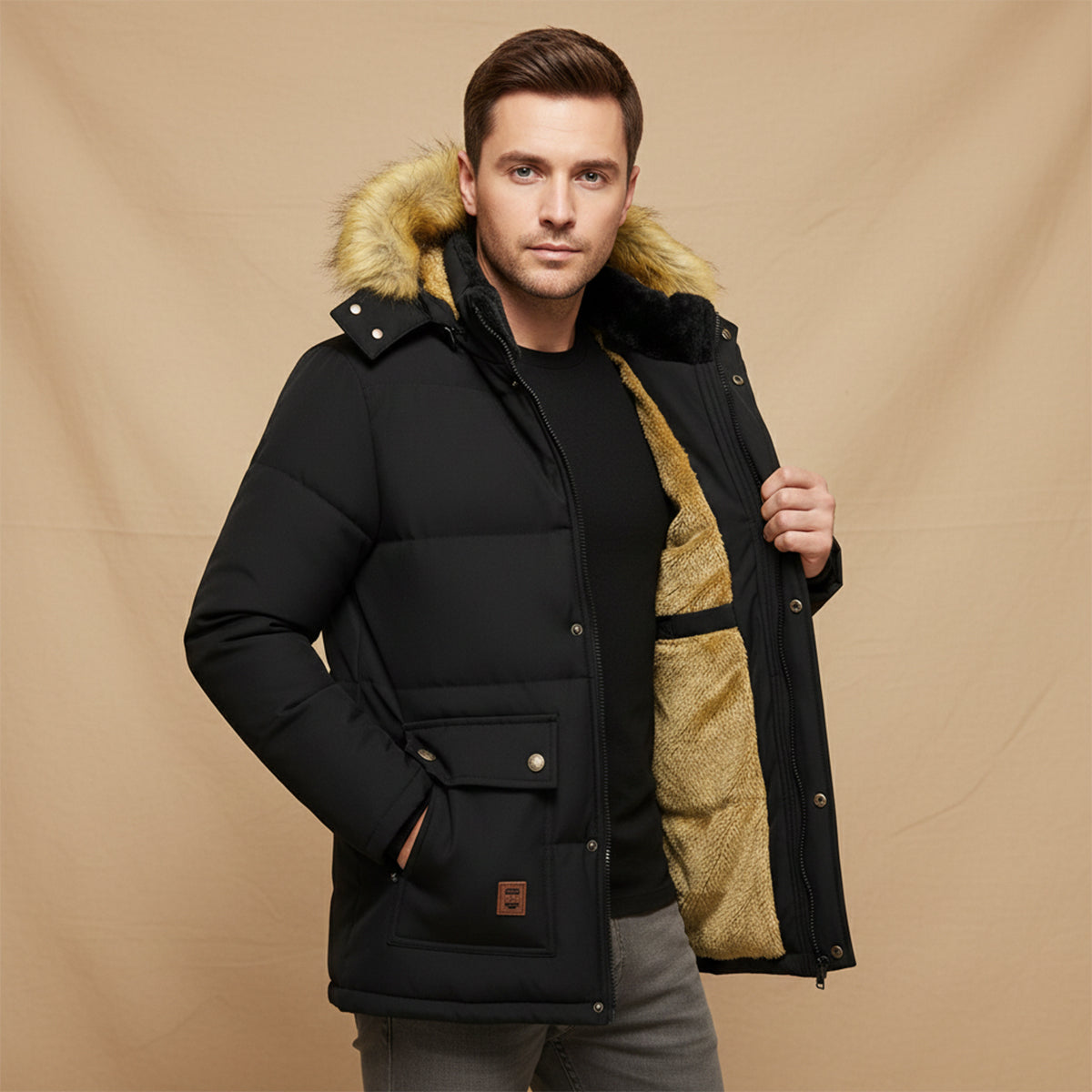 The Cremona Men’s Winter Warm Hooded Parka Jacket with Fur Collar