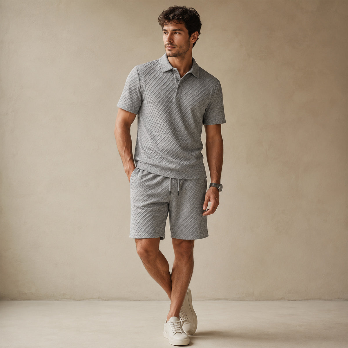 The Surrey Men’s Summer Jacquard Polo & Shorts Set – Lightweight Beach Outfit