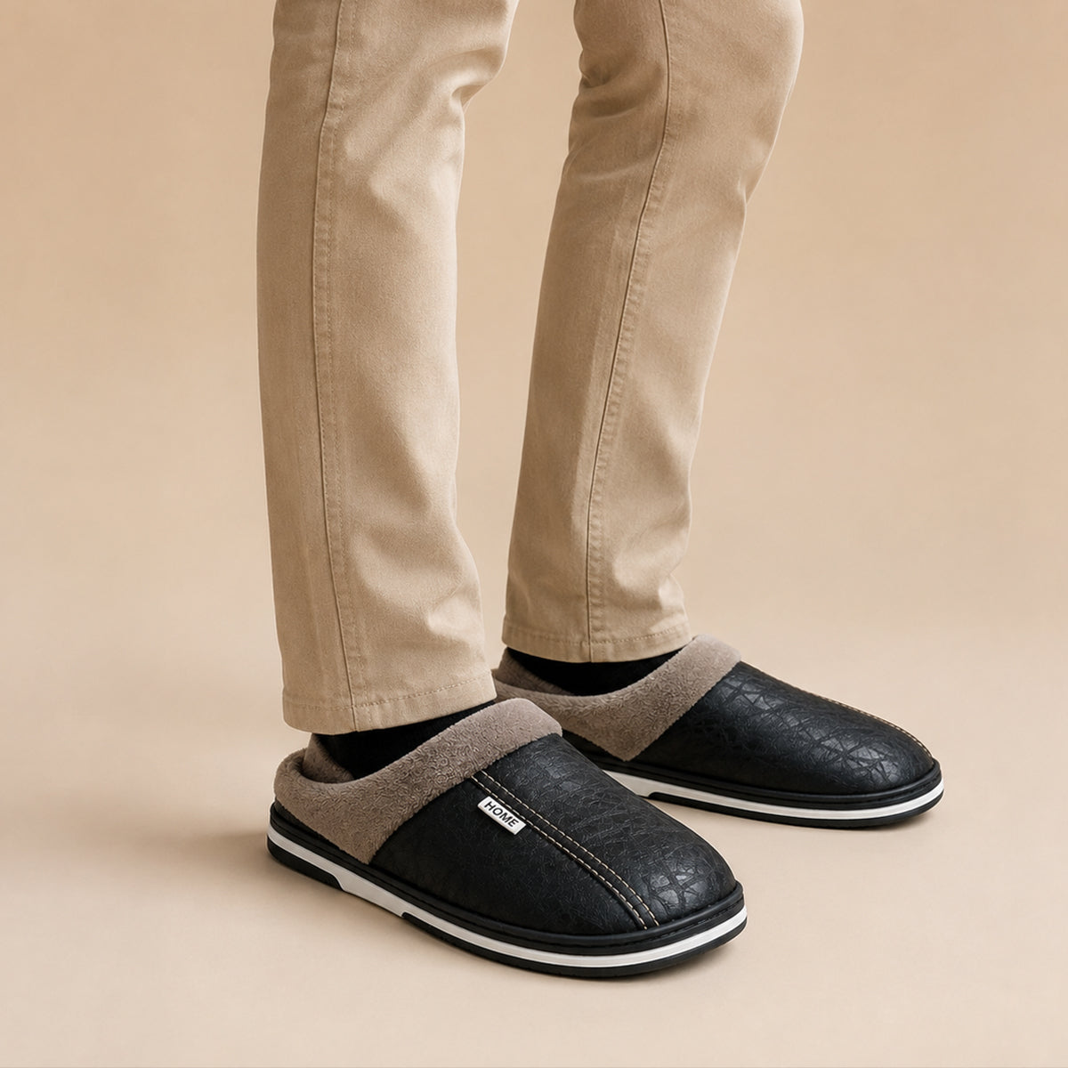 The Lampeter Men's Warm Fur Lined Leather Mule House Shoes