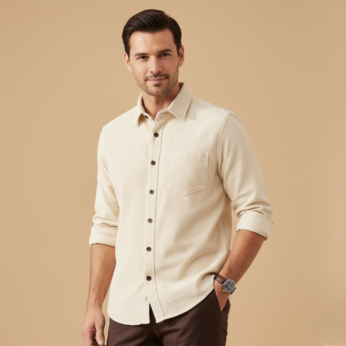 The Appenzell Men’s Solid Colour Casual Corduroy Shirt