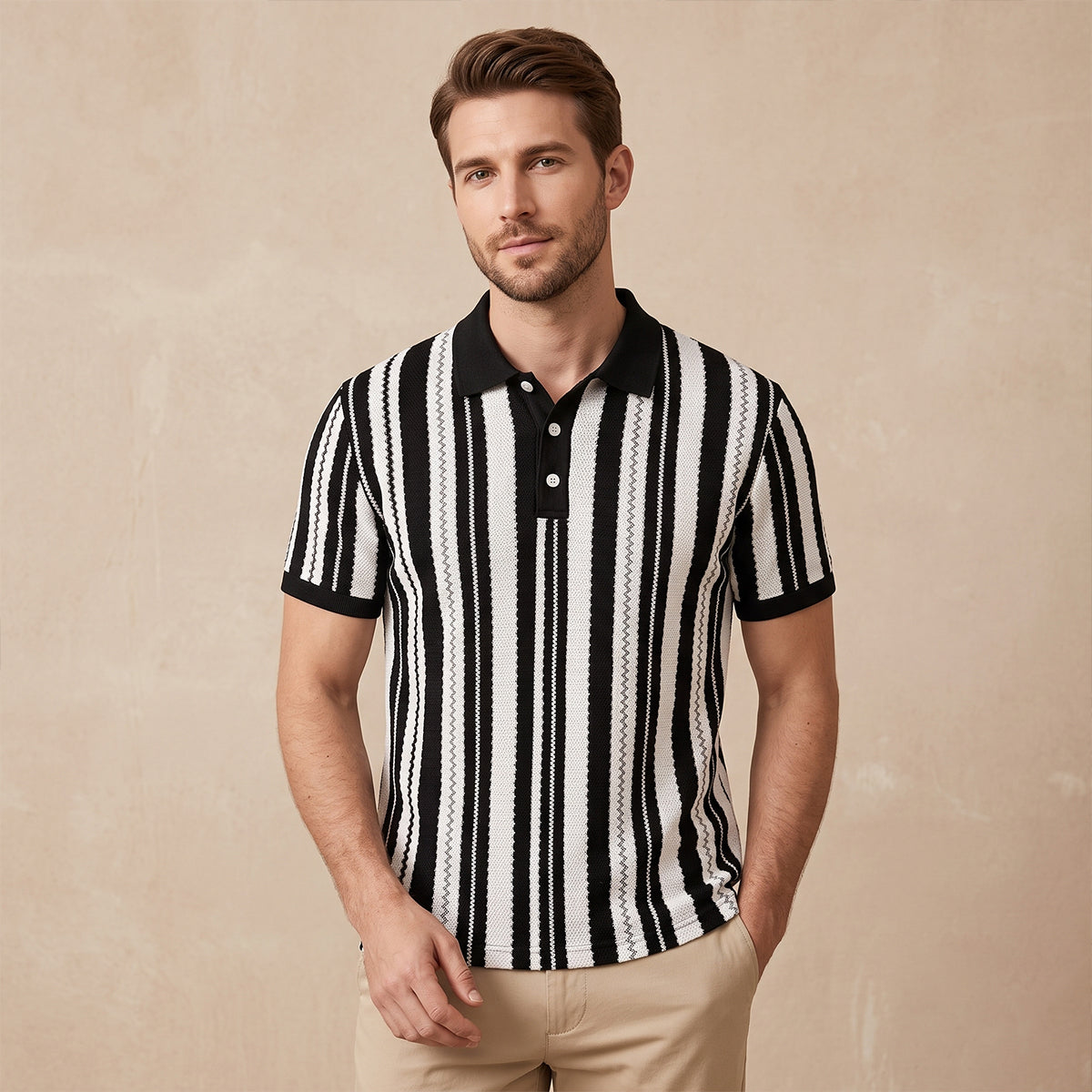 The Hillbrook Men’s Striped Knit Polo Shirt