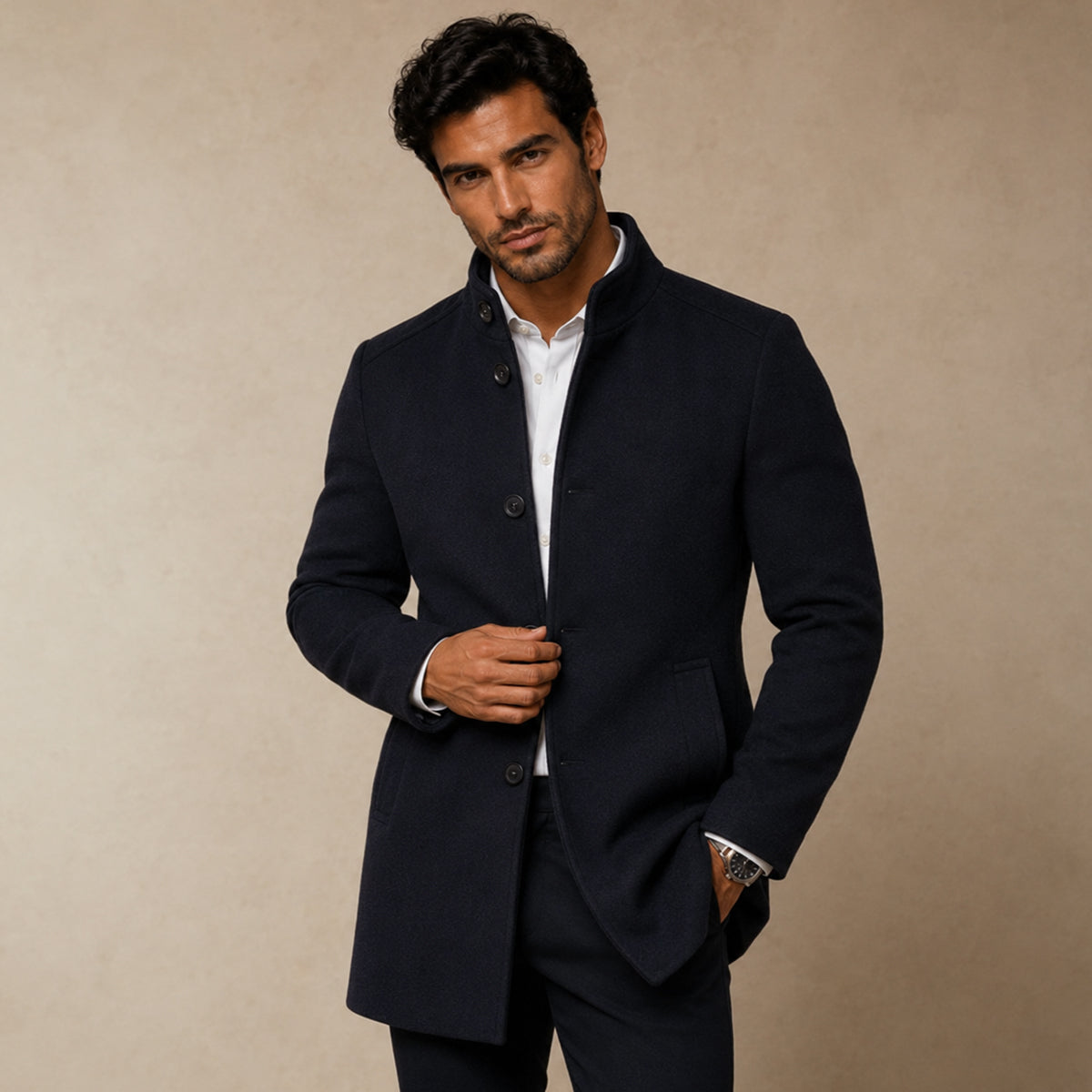 The Broadway Men's Wool Blend Classic Trench Coat