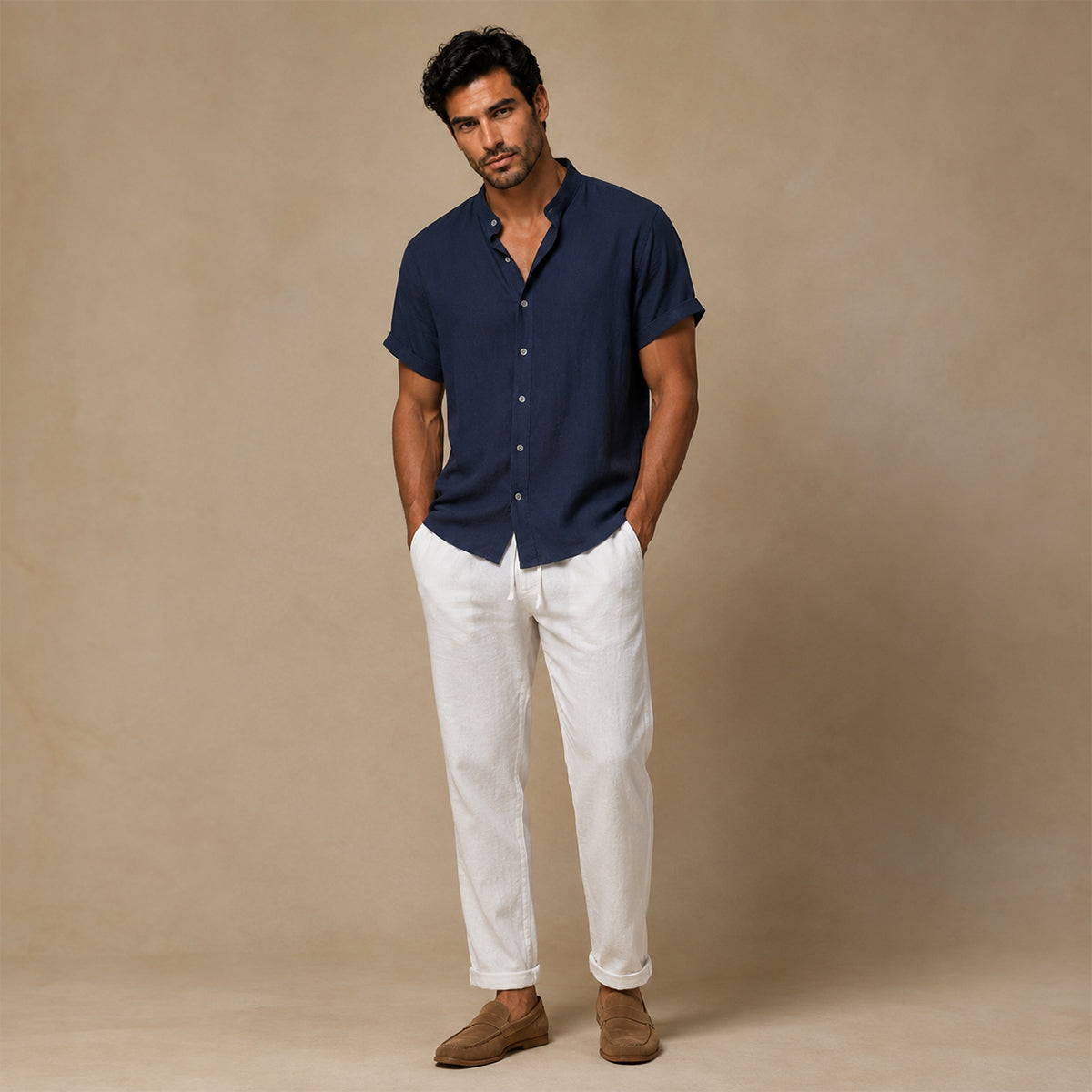 The Brentwood Men's Short Sleeve Linen Shirt & Drawstring Pants Set