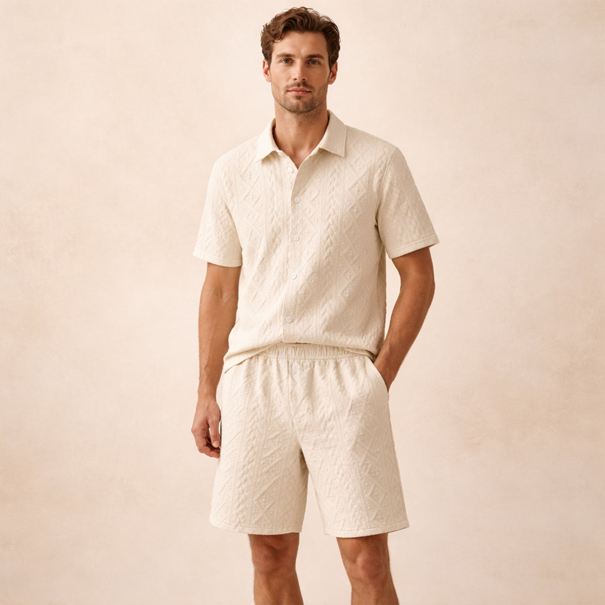 The Pinecrest Park Men’s Textured Casual Summer Set – Shirt & Shorts Set