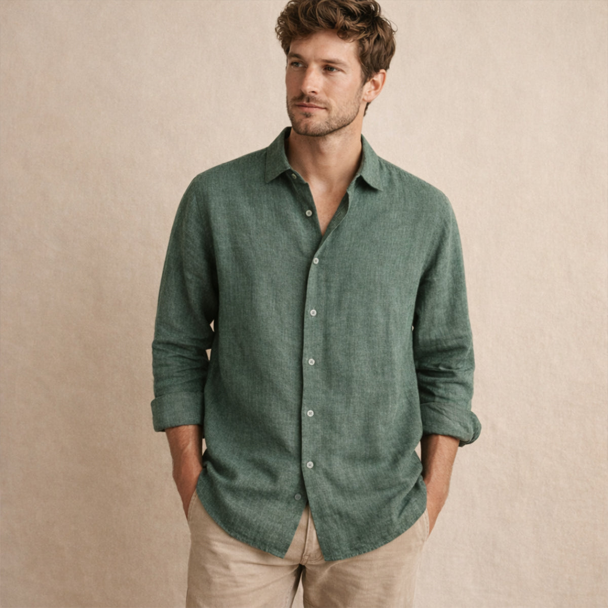 The Meadowfall Men’s Casual Loose Fit Linen Button-Up Shirt