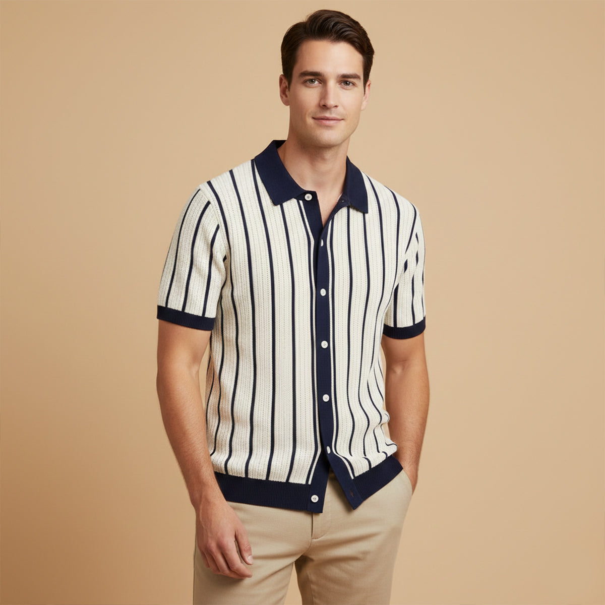 The Belgravia Men’s Smart Casual Striped Knit Polo Shirt