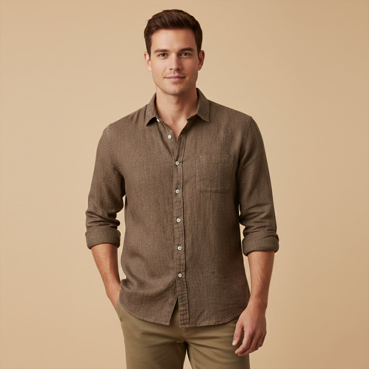 The Knightsbridge Men’s Lightweight Stand Collar Cotton Linen Shirt