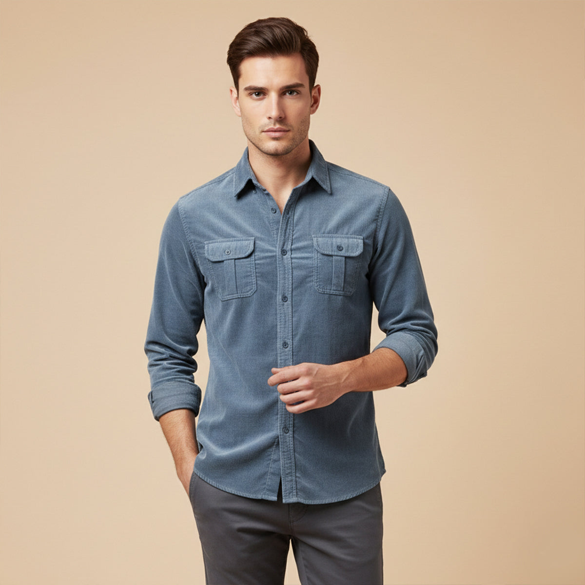 The Positano Men’s Casual Button-Up Corduroy Shirt