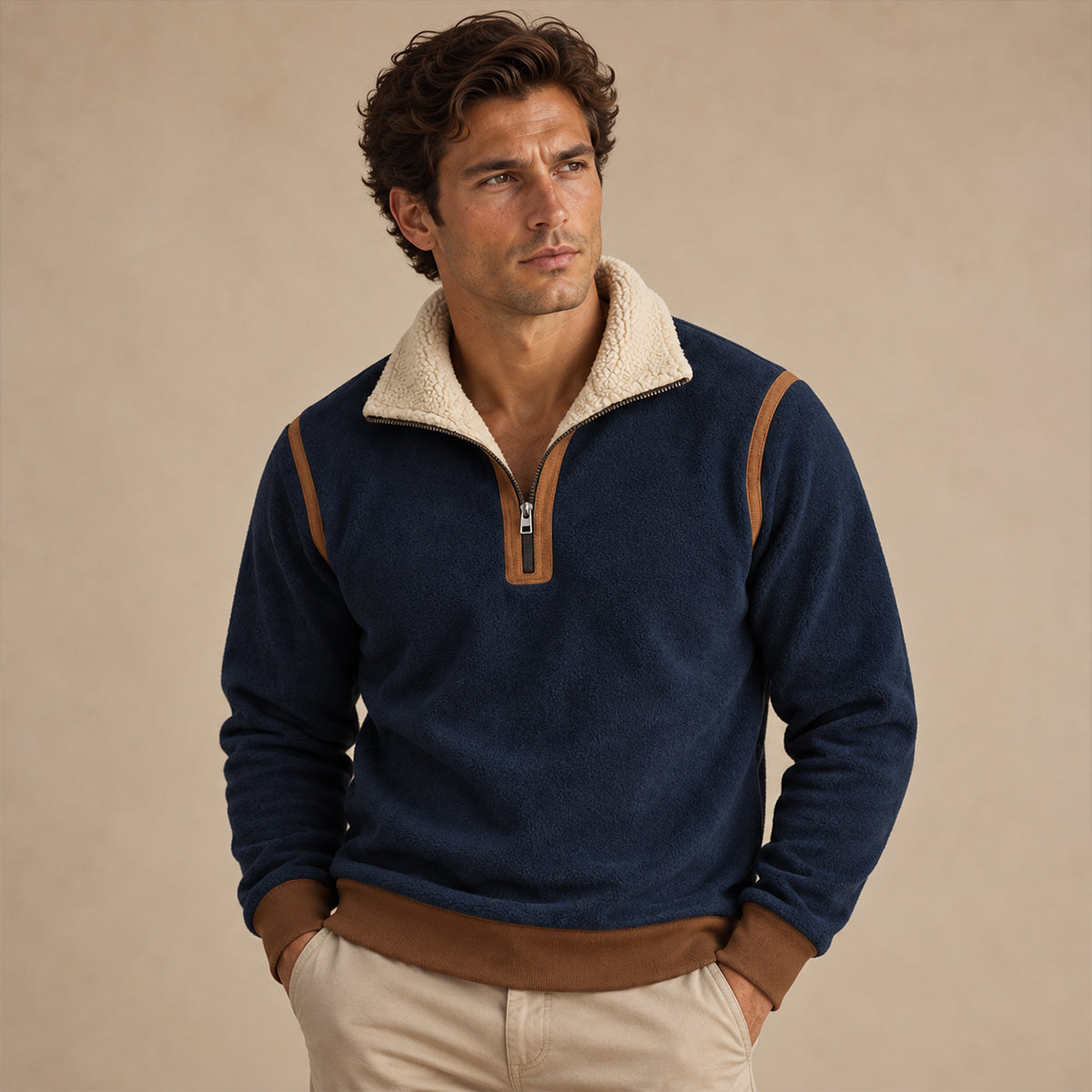 The Pinehaven Men's Vintage Sherpa Lined Quarter Zip Sweater