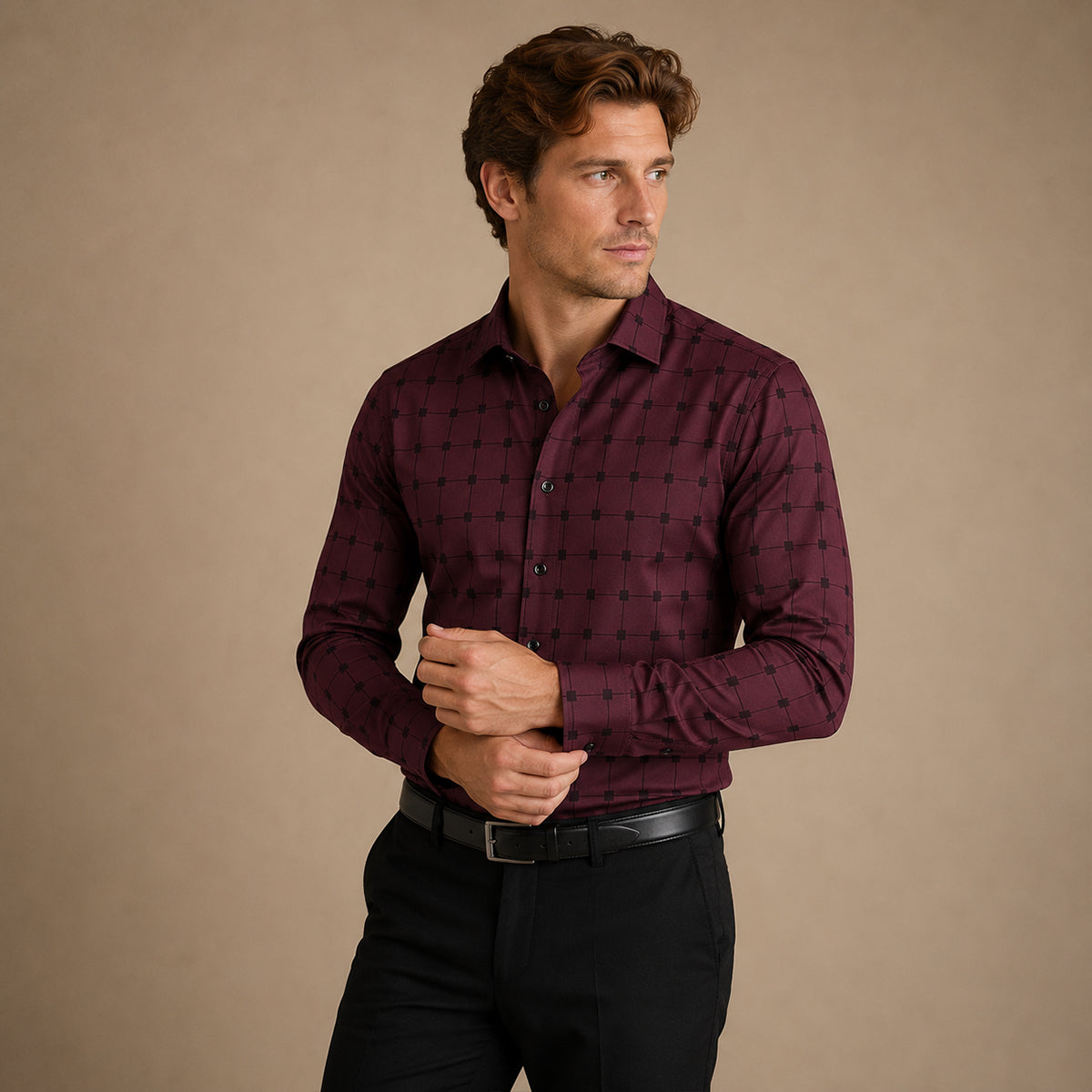 The Caserta Men’s Slim Fit Check Print Dress Shirt