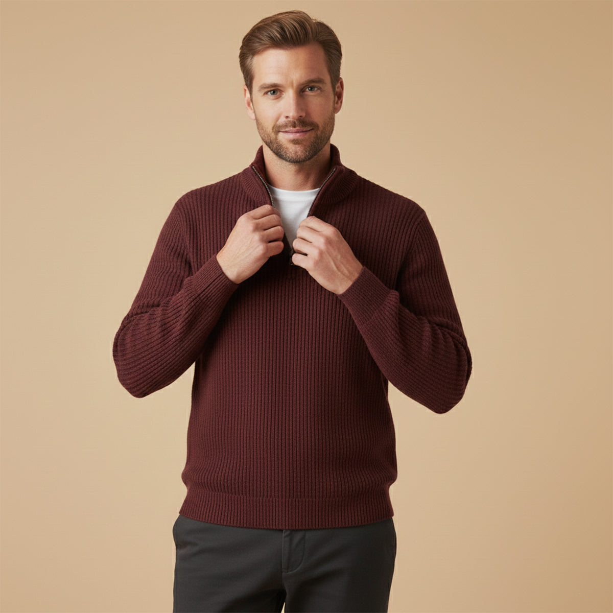The Vicenza Men’s Soft Knit Cashmere Half Zip Sweater