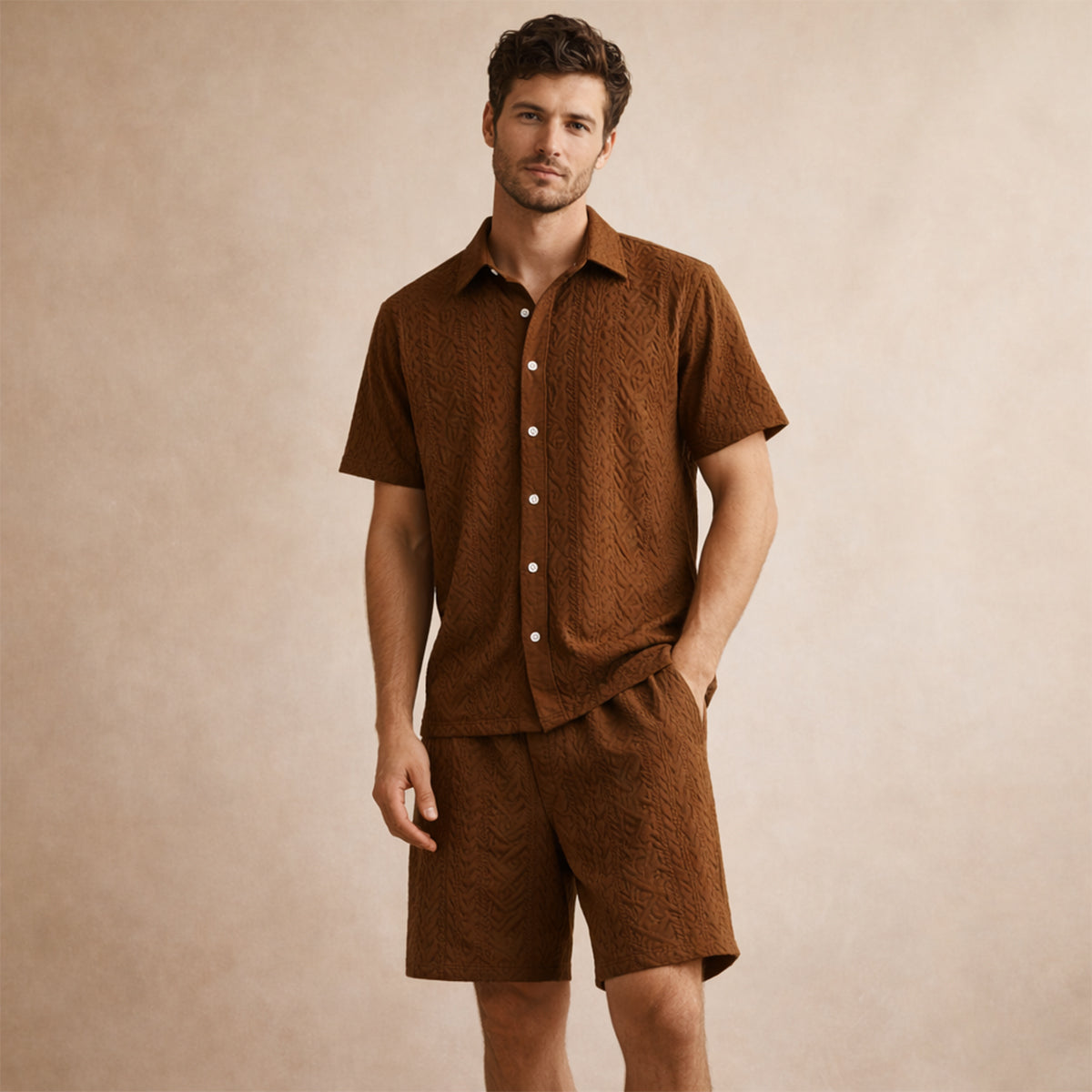 The Brookridge Hill Men’s Textured Lightweight Summer Set – Shirt & Shorts Set