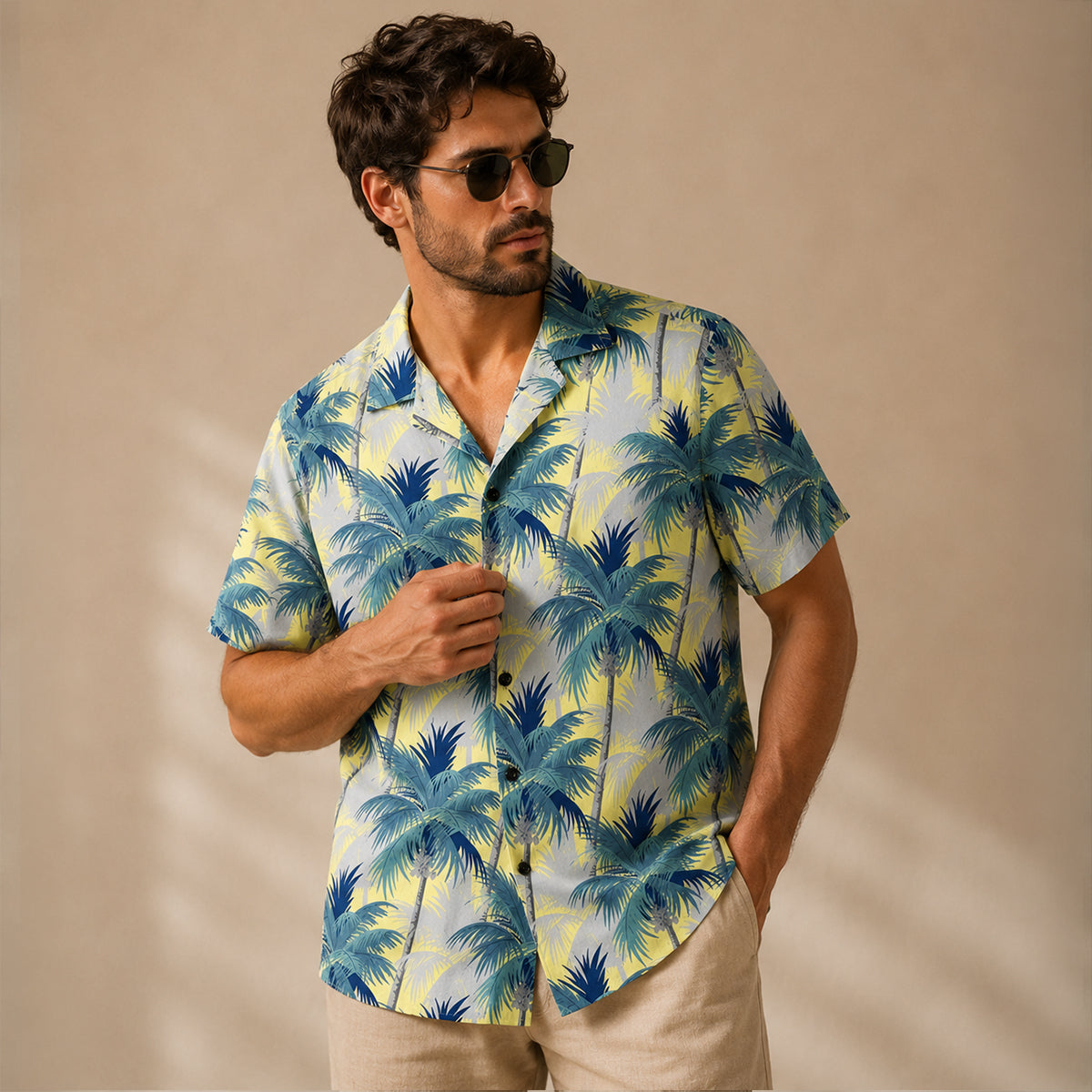 The Silverfield Men’s Lightweight Tropical Coconut Print Hawaiian Beach Shirt
