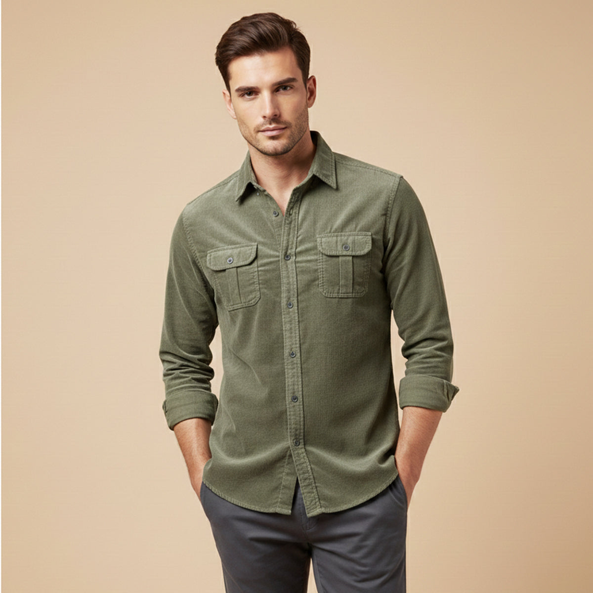 The Positano Men’s Casual Button-Up Corduroy Shirt