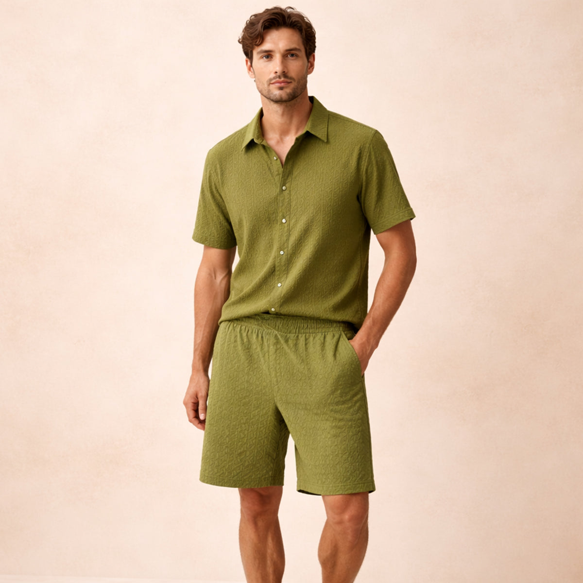 The Pinecrest Park Men’s Textured Casual Summer Set – Shirt & Shorts Set