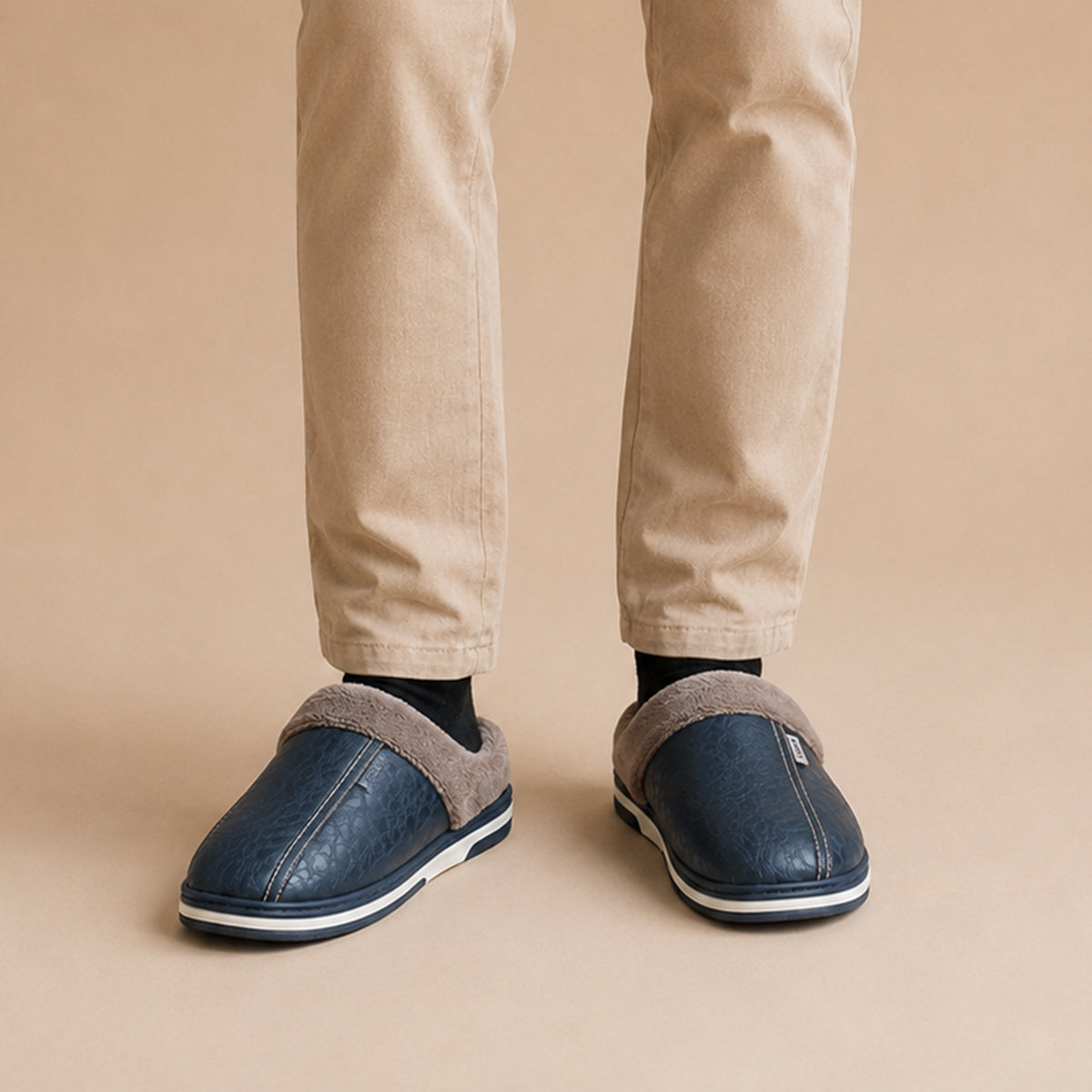 The Lampeter Men's Warm Fur Lined Leather Mule House Shoes