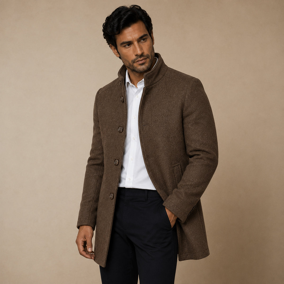The Broadway Men's Wool Blend Classic Trench Coat