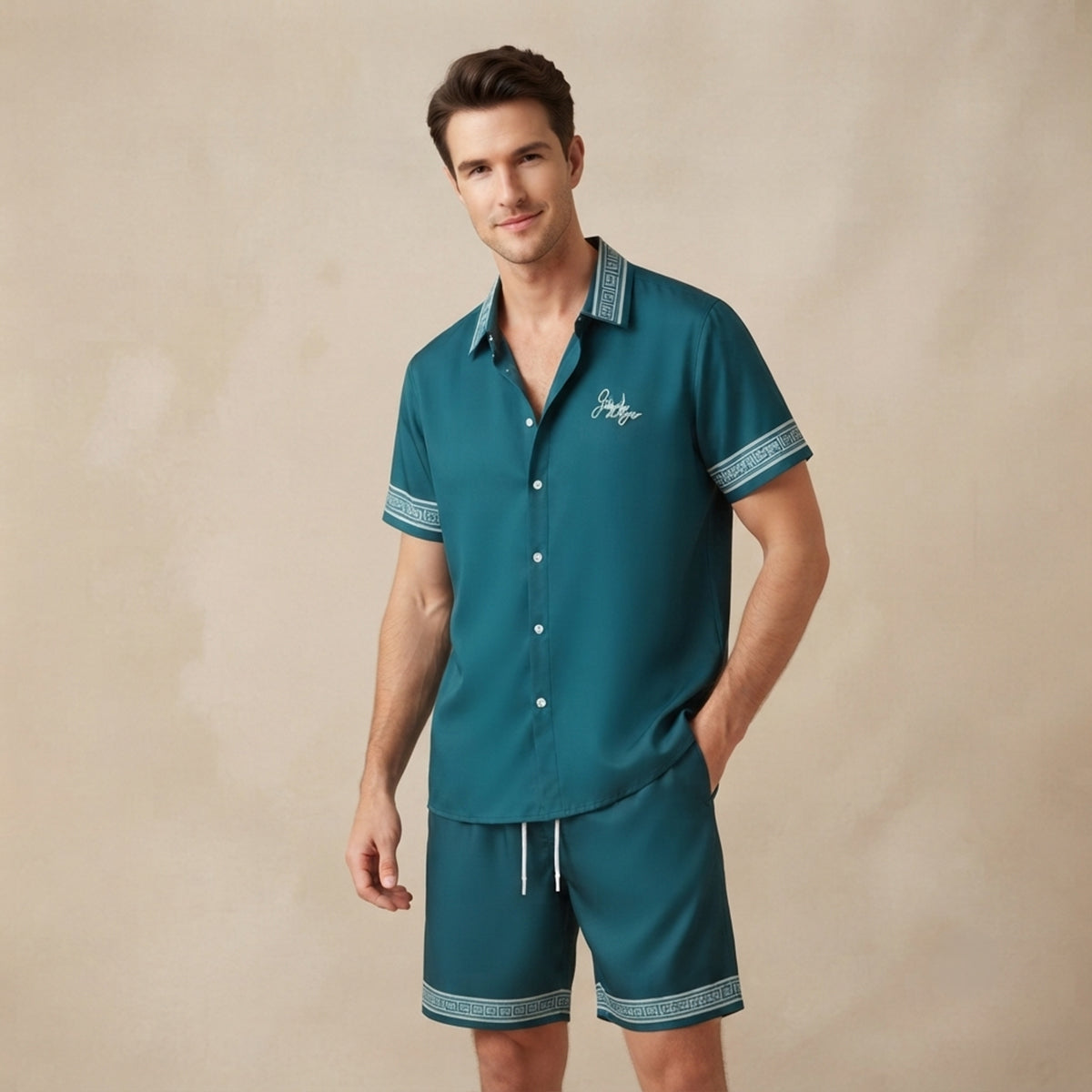The Stonehill Men’s Retro Print Set – Shirt & Shorts