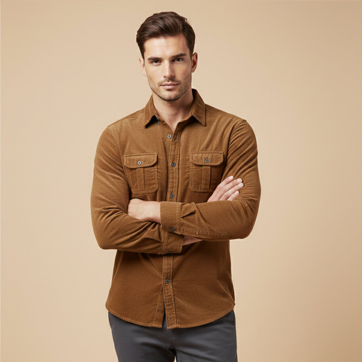The Positano Men’s Casual Button-Up Corduroy Shirt