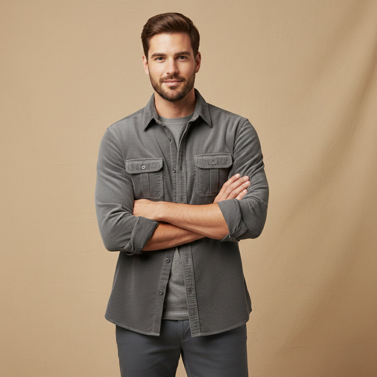 The Veneto Men’s Trendy Button-Up Corduroy Shirt
