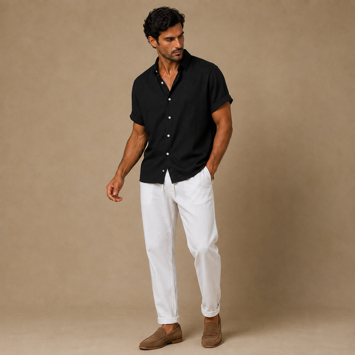 The Brentwood Men's Short Sleeve Linen Shirt & Drawstring Pants Set