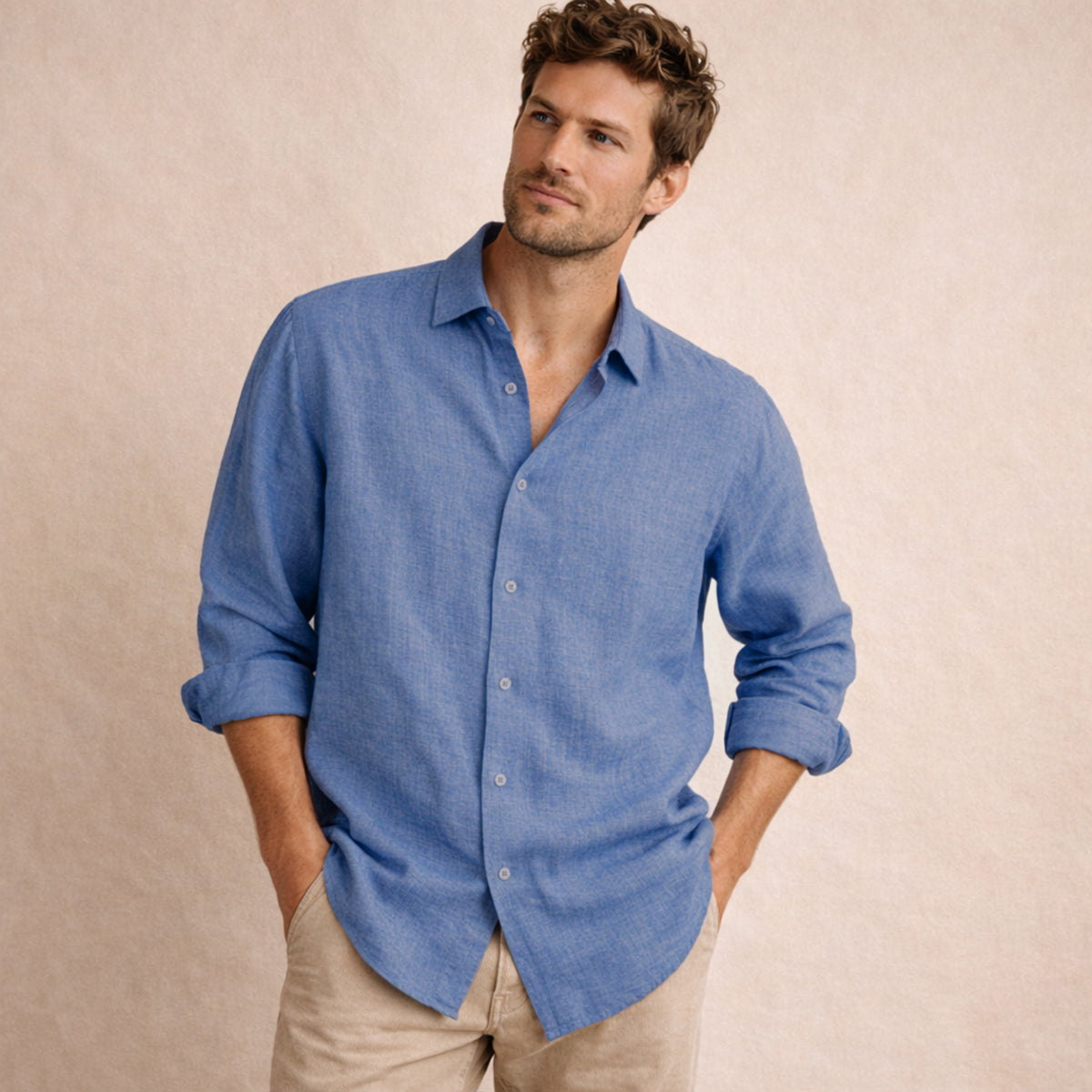 The Meadowfall Men’s Casual Loose Fit Linen Button-Up Shirt