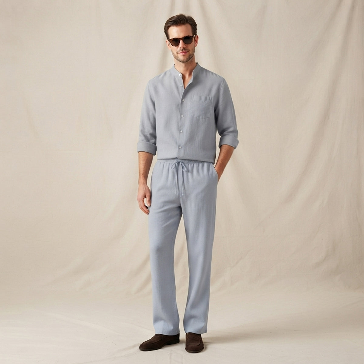 The Meadowwood Men’s Casual Linen Two Piece Set – Shirt & Pants