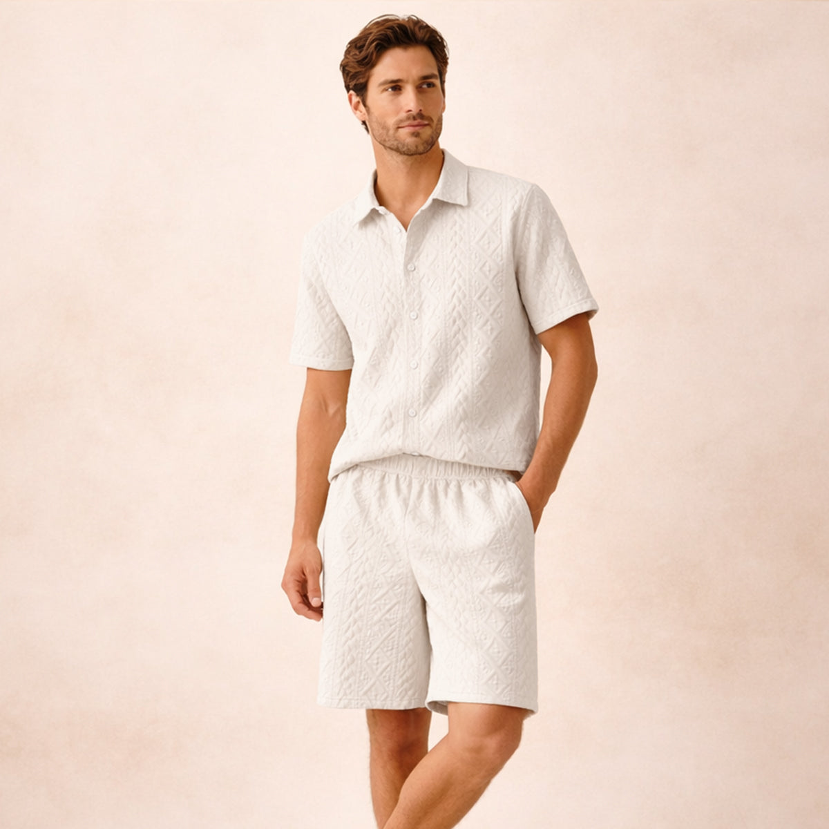 The Pinecrest Park Men’s Textured Casual Summer Set – Shirt & Shorts Set