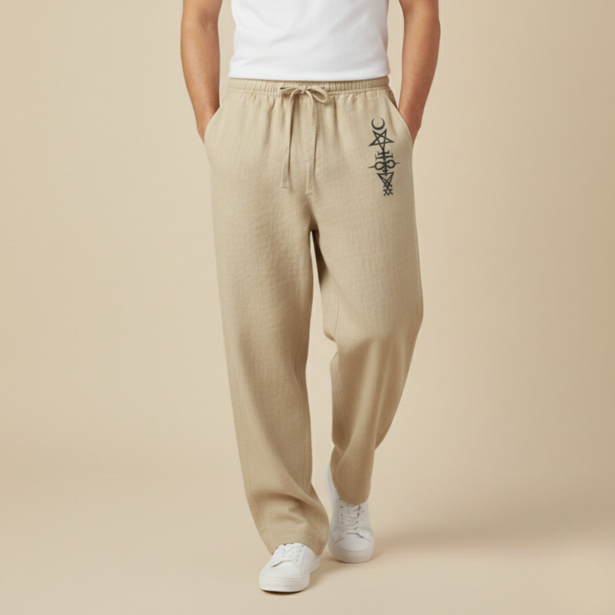 The Maplehill Men’s Casual Relaxed Fit Linen Wide Leg Drawstring Pants