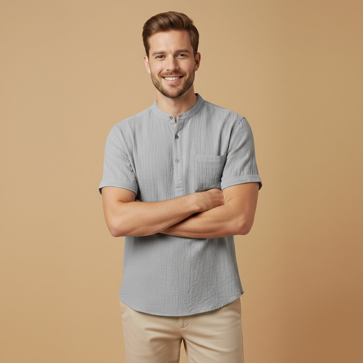 The Regent Men’s Summer Cotton Linen Henley Shirt