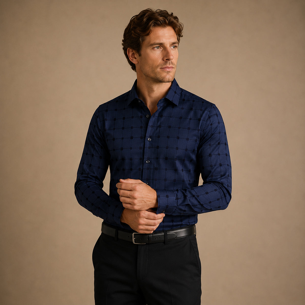 The Caserta Men’s Slim Fit Check Print Dress Shirt