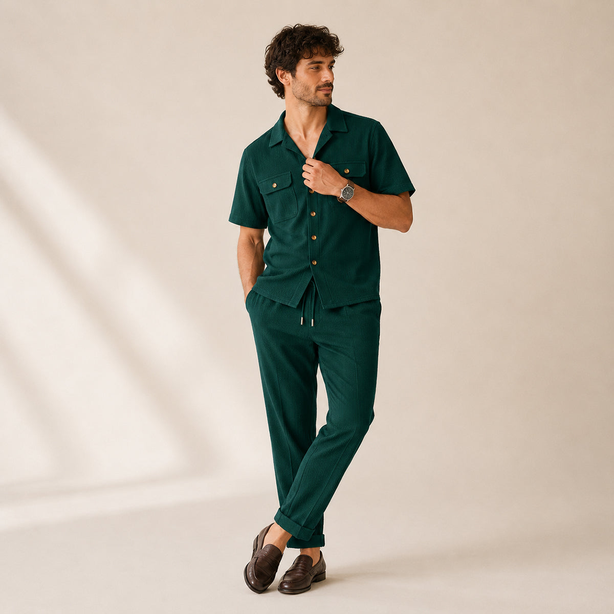 The Edgemont Men’s Casual Button-Up Shirt & Pants Set