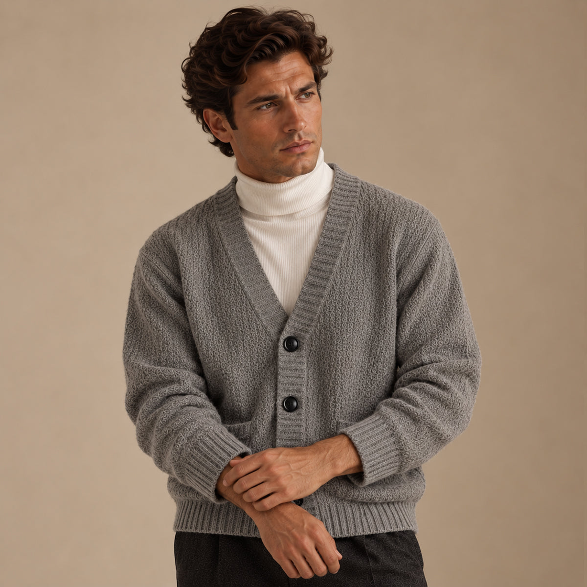 The Amarone Men’s Soft V Neck Button Up Knit Sweater