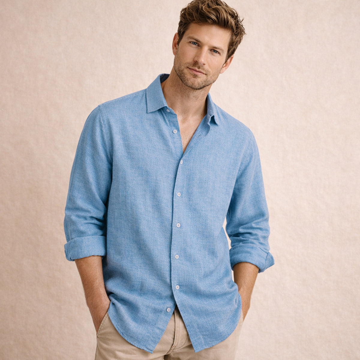 The Meadowfall Men’s Casual Loose Fit Linen Button-Up Shirt