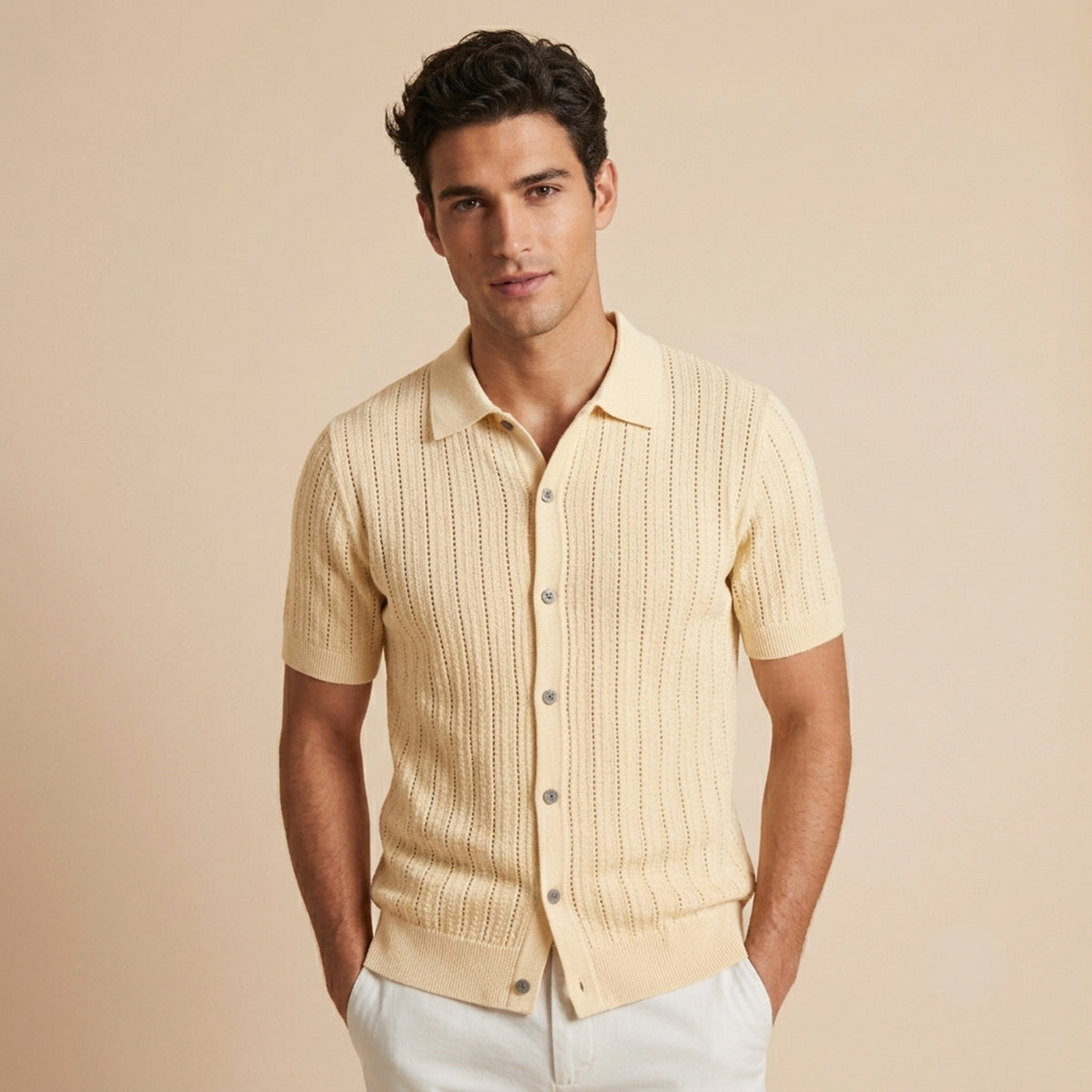 The Trapani Men’s Casual Knit Button Down Polo Shirt