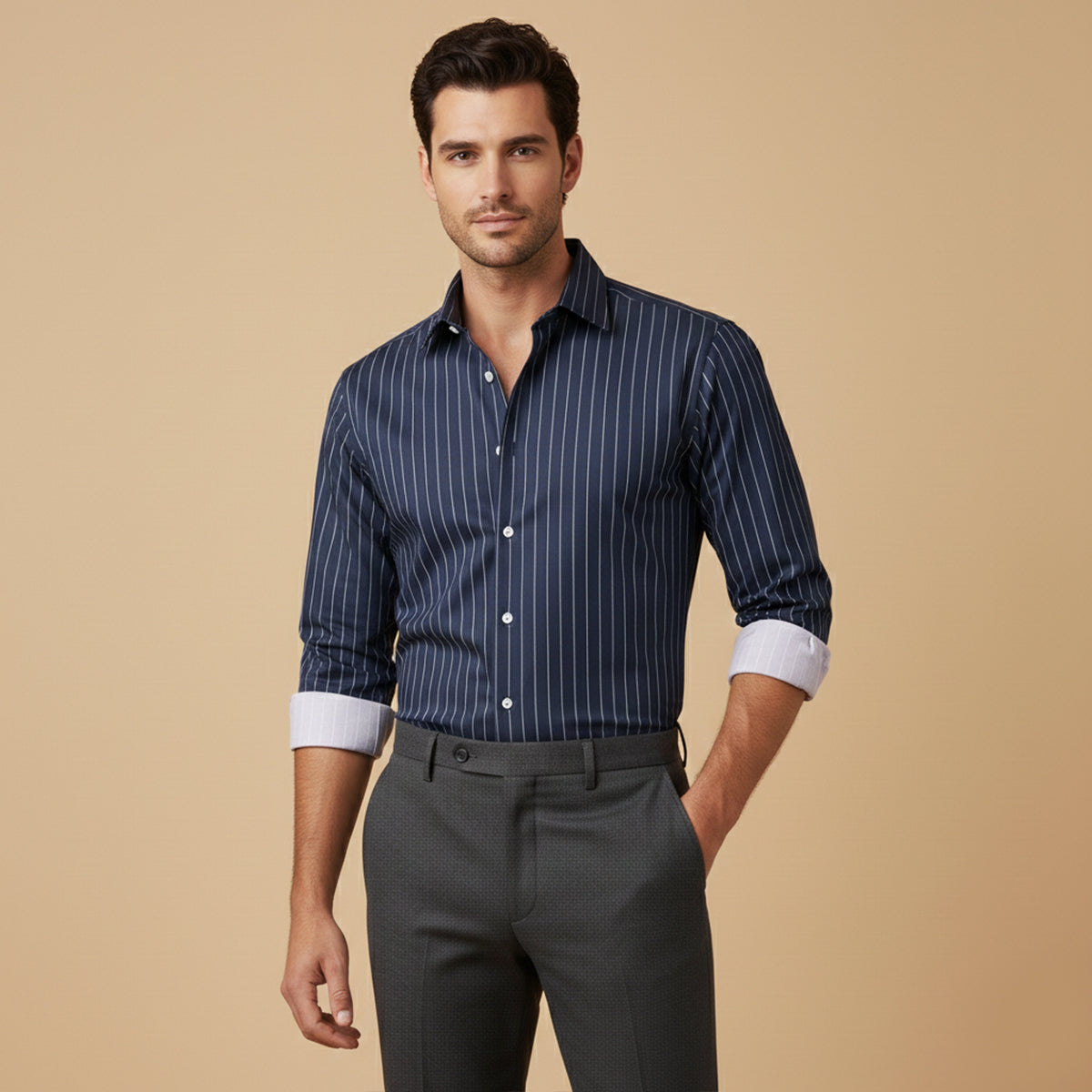 The Sorrento Men’s Trendy Slim Fit Striped Button-Up Shirt