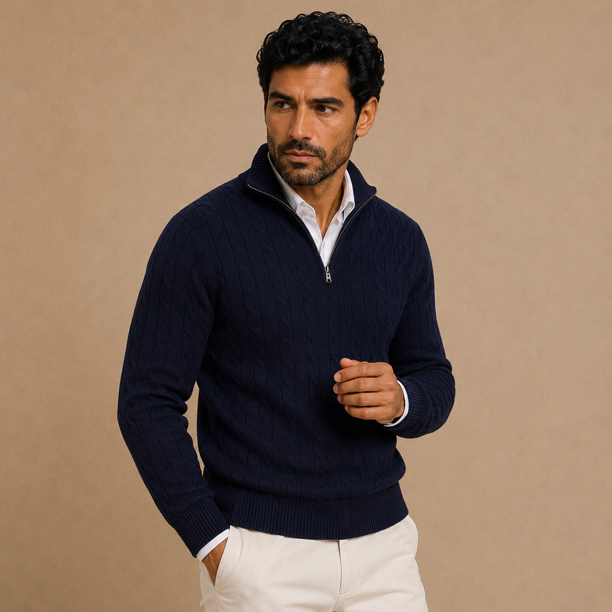 The St. Moritz Cable Knit Zipper Sweater for Men - Old Money Style